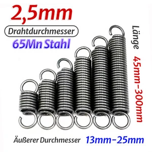 Zugfeder Draht Durchmesser 2,5mm Verlängern Feder 65Mn Stahl 45mm-300mm Länge - Picture 1 of 12