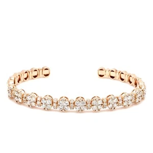 2.80 Ct Pave Lab Grown CVD Diamond Cuff Bangle Bracelet Gift 18k Yellow Gold - Picture 1 of 7