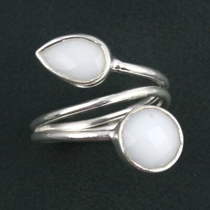 Multi-Color Hydro Quartz Chalcedony Silver Plated Adjustable Double Wire Ring - Picture 1 of 19