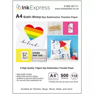 Papel prensa calor sublimación tinte 110gsm A4 500 hojas ideal para taza o camisetas - Imagen 1 de 9