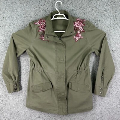 Chaqueta Mi Ami Mujer Grande Verde Ejército Bordada Rosa Hombros Boho Foto 1 de 4