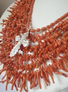 Antique Sterling Silver & Natural Coral Sprigs Pendant Necklace 132 grams - Picture 1 of 7