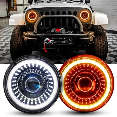 Pair 7'' Round LED Headlights Halo Starry Dragon Eyes For Jeep Wrangler JK TJ CJ - image 1 of 4