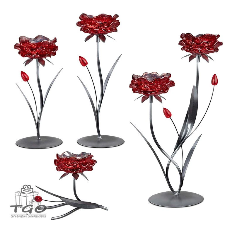 Formano Teelichthalter Leuchter Blüte rot-silber-636294 - Bild 1 von 1