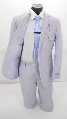 Adolfo Men's Original Blue & White Seersucker  100% Cotton 2B Suit $149.99 - Image 1 of 2