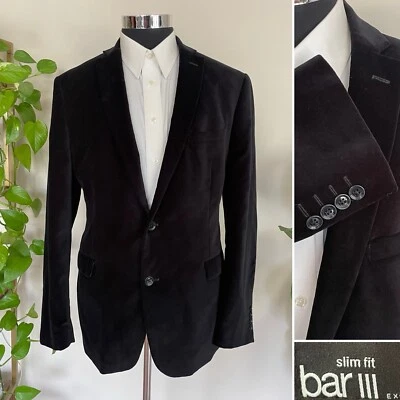 Bar III Mens Two-Button Blazer Cotton Velvet Dinner Sport Coat Jacket Size 44R - Image 1 of 4