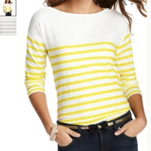 NWT Ann Taylor LOFT white/Yellow sparkly stripe Boat neck T-Shirt Top XS S M L
