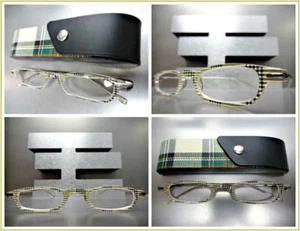 LIGHTWEIGHT FLEXIBLE READING EYE GLASSES READERS Small Plaid Frame & Hard Case - Picture 1 of 21