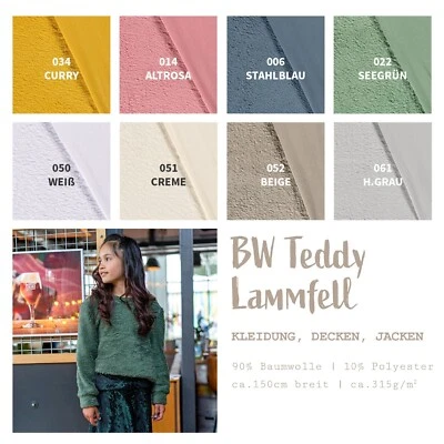 Lammfell Meterware - Baumwoll Teddystoff, BW Plüschstoff, Fellimitat *Ab 25cm - Bild 1 von 4