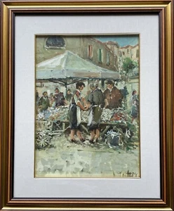 Pietro Virgilio Lietti (*1928 Monza) Weekly Market in Italy Oil Painting - Picture 1 of 12