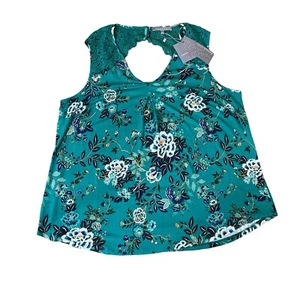 Daniel Rainn Green Floral Fantine Lace Back Sleeveless Blouse Plus Size 2X - Picture 1 of 8