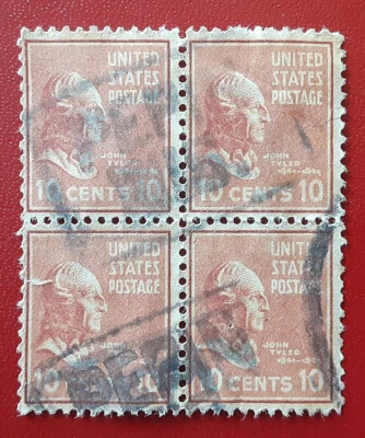 US 1938 10c Scott 815 President Tyler Block Scarce PEPIN WIS. Box Cancel 4420 - Image 1 of 2