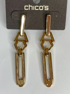 Chicos Tyra Gold Tone Modern Earrings Classic Simple Sophisticated - Foto 1 di 3