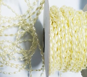Cream Rice Bead String Trim 3mm x 6mm size bead per 1m cut to order. - Picture 1 of 3