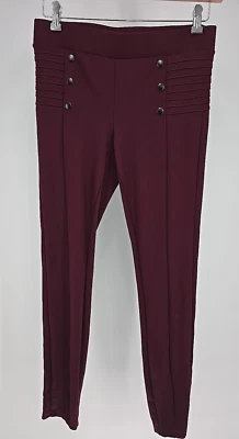 One 5 One Womens Leggings Size Medium Pleated Studded Accents Color Wine Stretch - Image 1 of 4