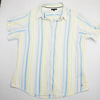 Tommy Hilfiger Womens Size 12 Short Sleeve Shirt Blouse Yellow Blue Beach Casual - image 1 of 4