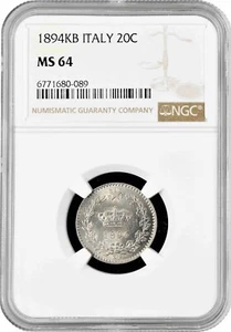 Italy 20 centesimi 1894 KB, NGC MS64, "King Umberto I (1878 - 1900)" - Picture 1 of 2