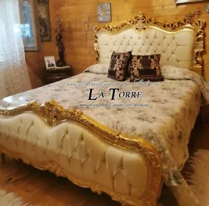 Doppelbett Anouk Barocke Louis XV Gold Swarovski Kunstleder Ivory LT2679 - Bild 1 von 2