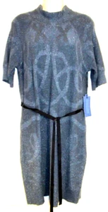 NWT VERA WANG BLUE-GRAY COTTON POLY BLEND Knit Dress 1/2-SLEEVES WOMEN Sz L - Picture 1 of 11