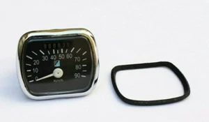 VESPA VM/VN/VL/ACMA SPEEDOMETER 90 KMH BLACK FACE STAINLESS STEEL RIM . NEW - Picture 1 of 4
