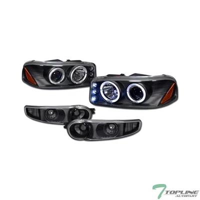 Topline For 01-06 Yukon Denali Blk Halo LED Projector Headlight+Signal Bumper JY - Image 1 of 4