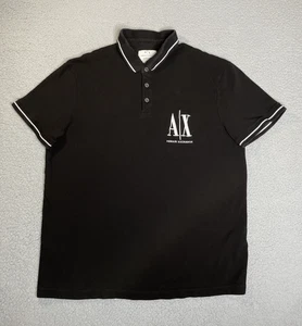 Icon Polo Armani Exchange Black Striped Banded Collar Short Sleeve Size XL - Picture 1 of 15