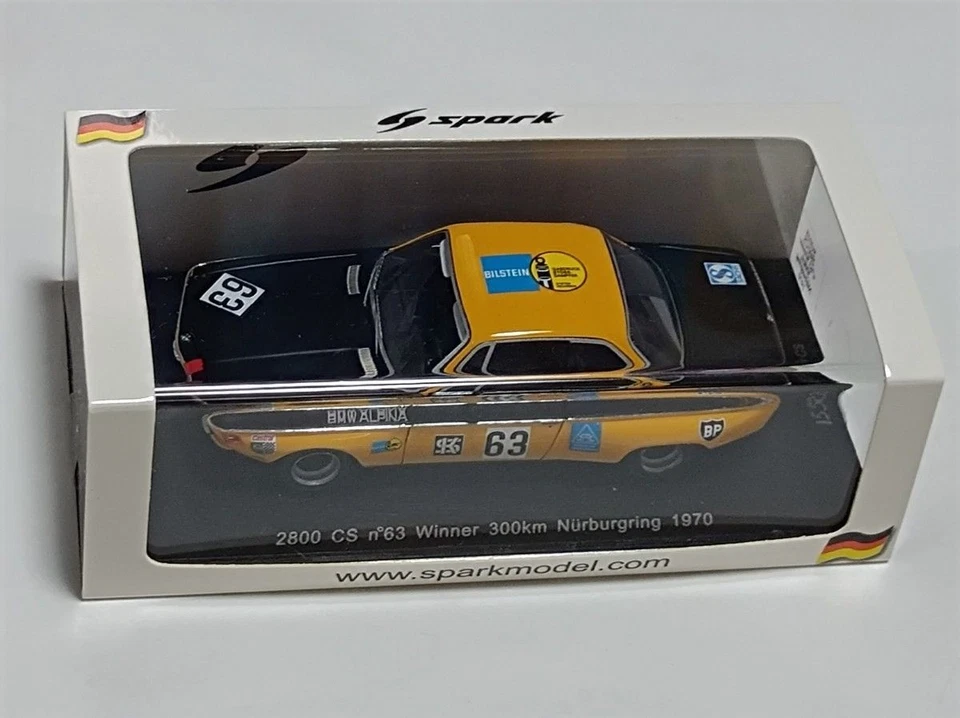 Modellino auto Spark 1/43 BMW 2800 CS #63 Winner Nurburgring 1970 pressofuso ... - Immagine 1 di 4