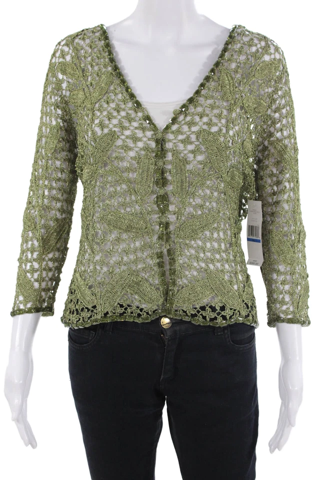 Blusa Carmen Marc Valvo Mujer Verde Floral Cuello en V Manga 3/4 Talla XL Foto 1 de 4