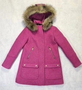 J Crew Coat Womens 00p XXS Jacket Italian Stadium Cloth Nello Gori Wool Fur Pink - Picture 1 of 7