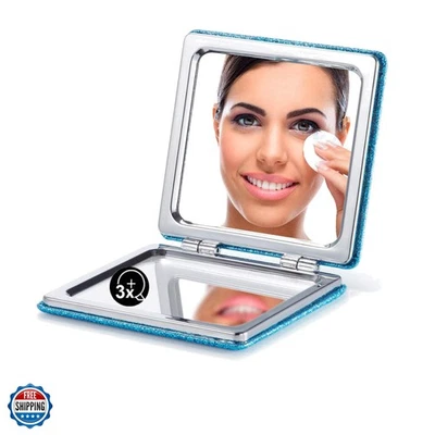 Espejo Compacto, Brillo PU 1X/3X Aumento, Ultra Portátil para Monederos Azul Foto 1 de 4