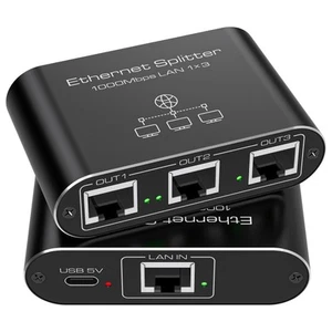 Ethernet Splitter 1 to 3 1000Mbps Network Splitter Supports Simultaneous Netw... - Picture 1 of 7