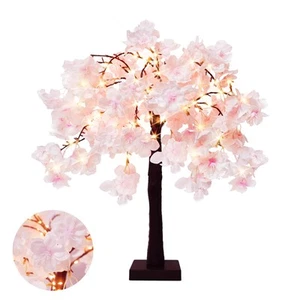 24 Inch Lighted Cherry Blossom Tree with 24 Fairy Lights Artificial Bonsai Fl... - Picture 1 of 7