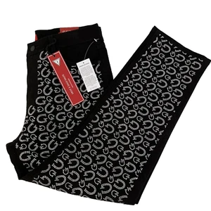 Women’s Guess Girly G Stone Slim Fit High Rise Straight Black Jeans Sz 31x28 NWT - Picture 1 of 9