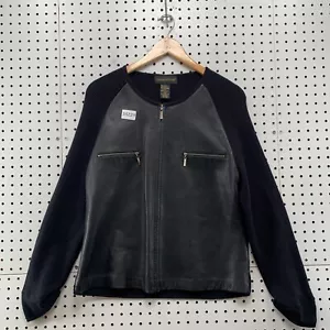 Classiques Entier Merino Wool Leather Jacket Womens XL Black Full Zip 20.5x24 - Picture 1 of 12
