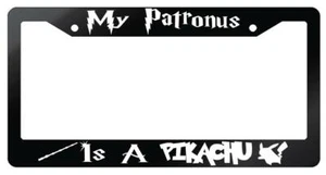 My Patronus Is A Pikachu Glossy Black Plastic License Plate Frame Harry Potter - Picture 1 of 1