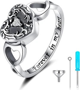 Sterling Silver Forever in My Heart Cremation Jewelry Urn Rings Hold Ashes Size7 - Picture 1 of 8