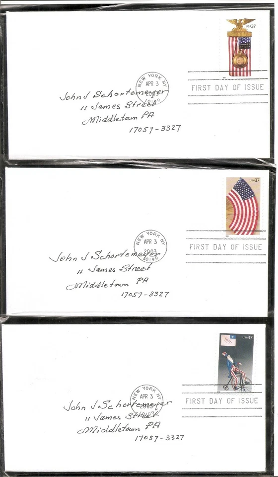 US SC # 3776-3780 Old Glory - Folk Art -. FDC . No Cachet - Image 1 of 2