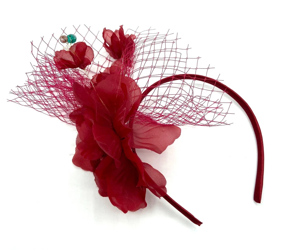 Burgundy Fascinator for Weddings, Races, Royal Ascot Ladies Day Hat Fascinator - Image 1 of 1
