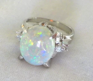 Rare Platinum Fiery Precious Opal Diamond Ring - 8.15 gms, Sz 5.25, 3.19 ctw - Picture 1 of 12