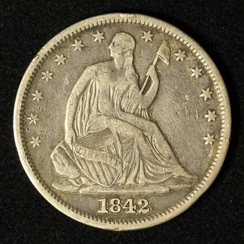 1842 50c Medium Date Seated Liberty Half Dollar - Die Crack Date - Free Ship US Cover