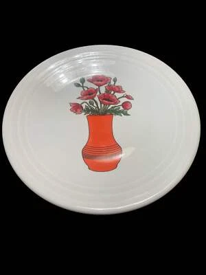 Fiesta Ware Flowers Decal 绿松石罂粟皇室花瓶独家 9 英寸午餐 — 第 1/3 张图片