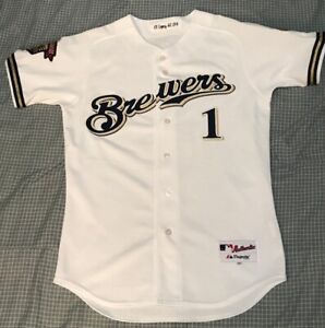 2001 Game Worn Milwaukee Brewers White Knit Buttondown #1 Jersey w/Two Patches