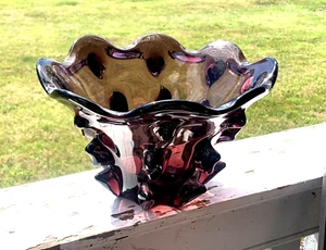 VINTAGE LARGE MID CENTURY ART GLASS  PURPLE MURANO BOWL (17E) - Picture 1 of 7