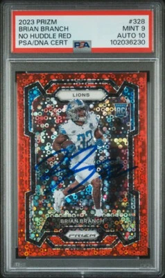 BRIAN BRANCH SIGNED 2023 PANINI NO HUDDLE RED PRIZM #328 RC PSA 9 AUTO 10 48/70 - Image 1 of 2