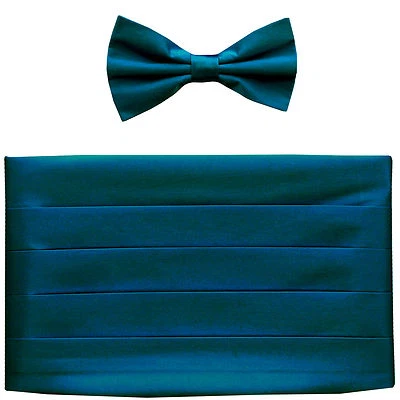 NEW in box men's formal 100% SILK Cummerbund, bowtie set solid SAPPHIRE BLUE  - Image 1 of 3