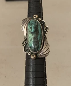 Anillo Navajo Vintage Mujer Turquesa Plata de Ley Dedo Completo 4.75 - Imagen 1 de 5