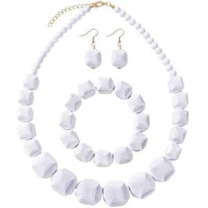 White Beads Necklace, Acrylic Costume Jewelry for Women Girls Chunky Statement S - Picture 1 of 7
