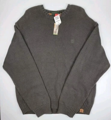 Novo com etiquetas Timberland Suéter Masculino XXL 2XL Pulôver de Malha Algodão Gola Redonda Cinza Pesado - Imagem 1 de 4