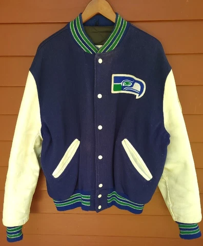 VTG 70s DeLong  NFL Seattle Seahawks Varsity  AFC  Wool/Leather Jacket SZ 46 EUC Cover