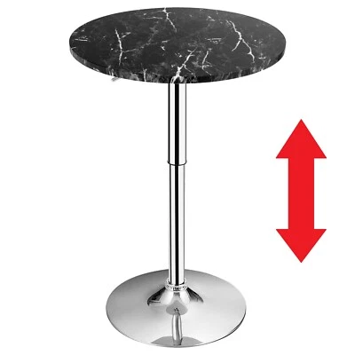 Costway Round Pub Table Adjustable Swivel Bar Table w/ Faux Marble Top Black - Image 1 of 4